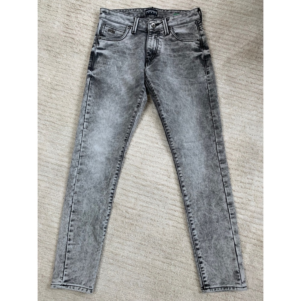 Emporio Armani Jeans Mens Robert Super Slim Fit Hyperflex Acid Wash Grey Denim